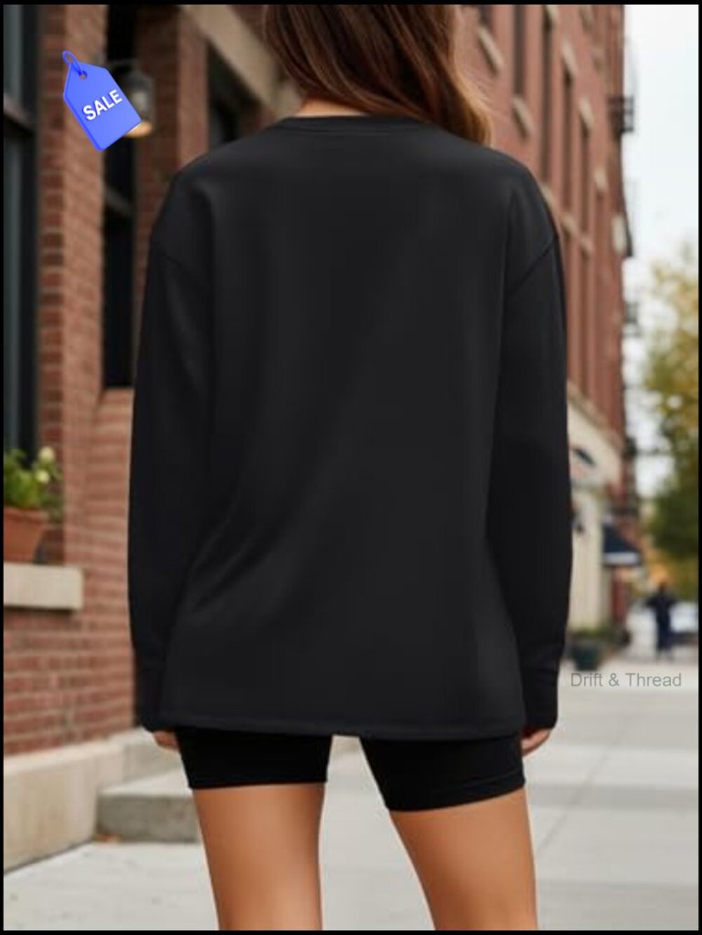 Oversized Long Sleeve T-Shirt, Lightweight Stretch Fabric, Crew Neck Basic Tee - Picture 4 of 7